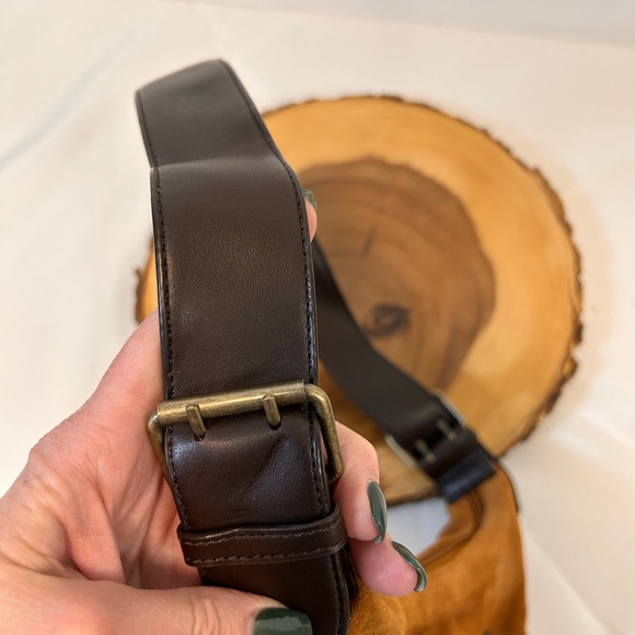 Bisou Bisou Michele Bohbot genuine tan suede small shoulder purse with leaves - Picture 10 of 16